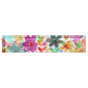 Regenbogen-Wasserfarben-Blüten-Acryl-Namensschild Namensplakette