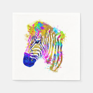 Regenbogen-Wasserfarben-Farbspritzer-Zebra-Grafik Serviette