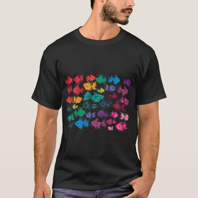 Regenbogen-Wasserfarben-Fischmuster T-Shirt (Vorderseite)