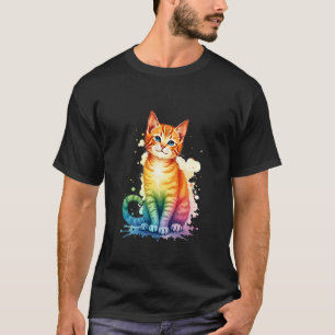 Regenbogen-Wasserfarben-Katze Niedliche Bunte Küns T-Shirt