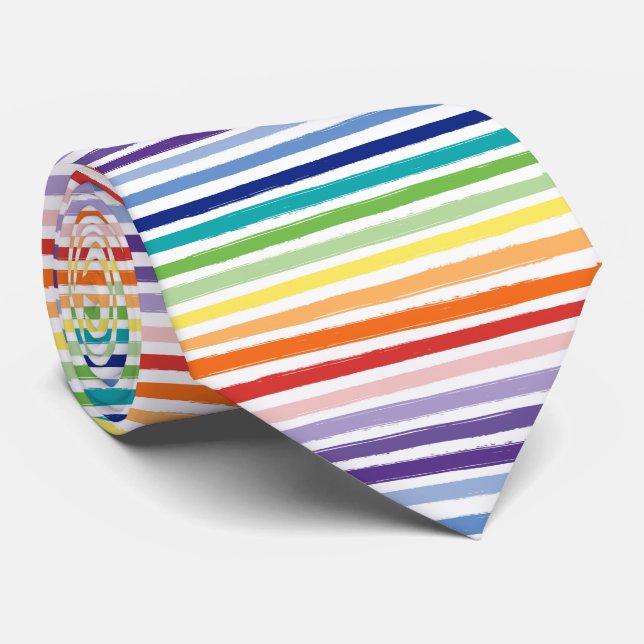 Regenbogen-Wasserfarben-Pinsel-Streifenmuster Krawatte (Gerollt)