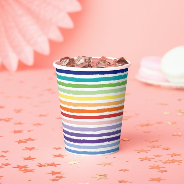 Regenbogen-Wasserfarben-Pinsel-Streifenmuster Pappbecher (Insitu)