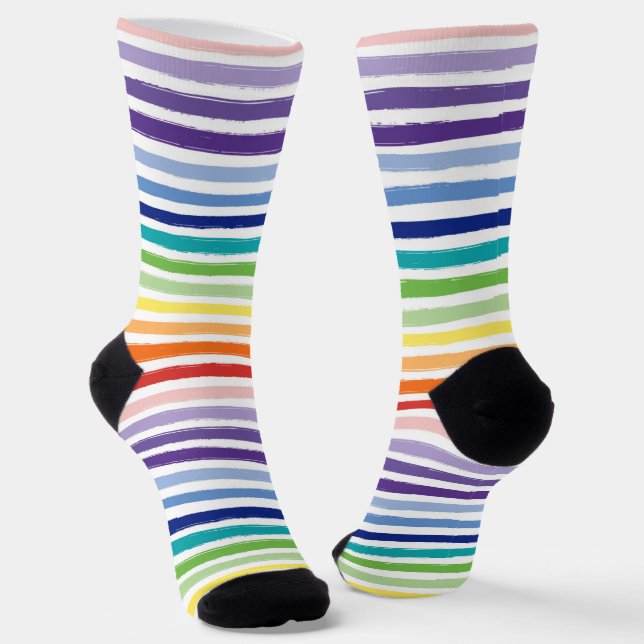 Regenbogen-Wasserfarben-Pinsel-Streifenmuster Socken (Gewinkelt)