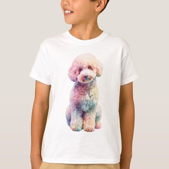 Regenbogen-Wasserfarben-Pudel-Kinder T-Shirt (Vorderseite)
