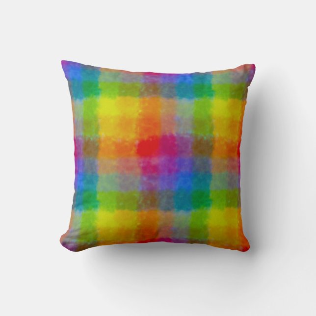 Regenbogen-Wasserfarben-Quadrate Kissen (Vorderseite)