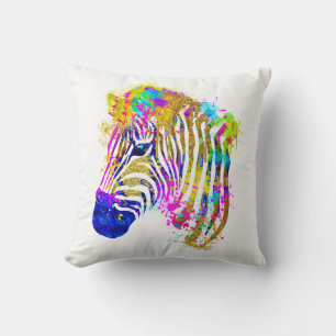 Regenbogen-Wasserfarben-Spritzer-Zebra-Grafik Kissen