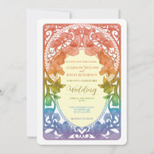 Regenbogen-Watercolor-Art-Nouveau-Hochzeits-Einlad