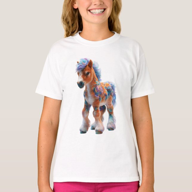 Regenbogen-Watte-Fantasie-Pony-Kinder T-Shirt (Vorderseite)