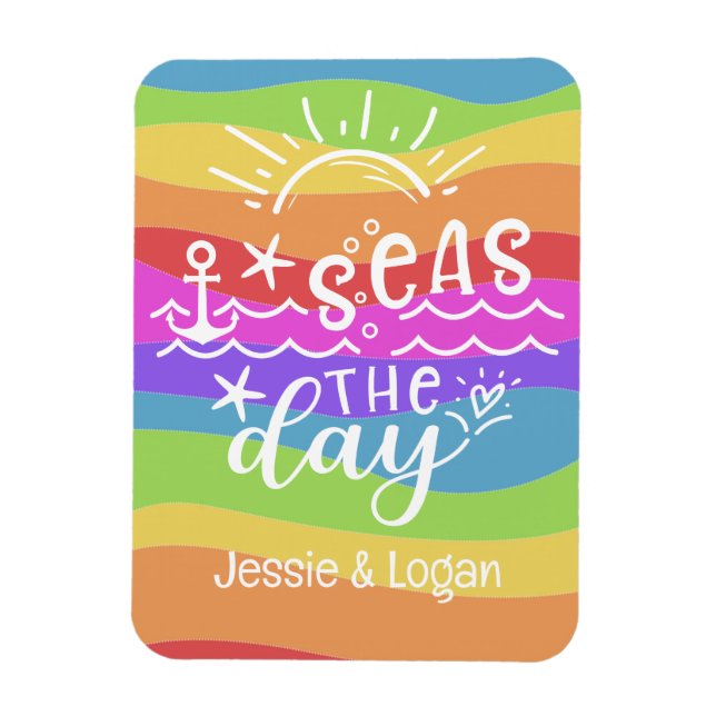 Regenbogen Waves Personalisiert Seas the Day Cruis Magnet (Vertikal)