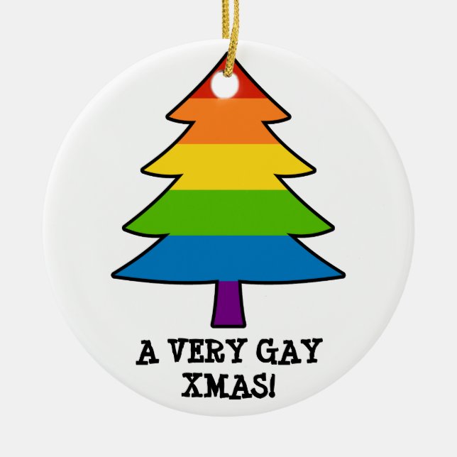 Regenbogen-Weihnachtsbaum Keramikornament (Vorne)