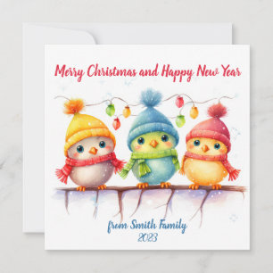 Regenbogen-Weihnachtsvögel Personalisiert Feiertagskarte