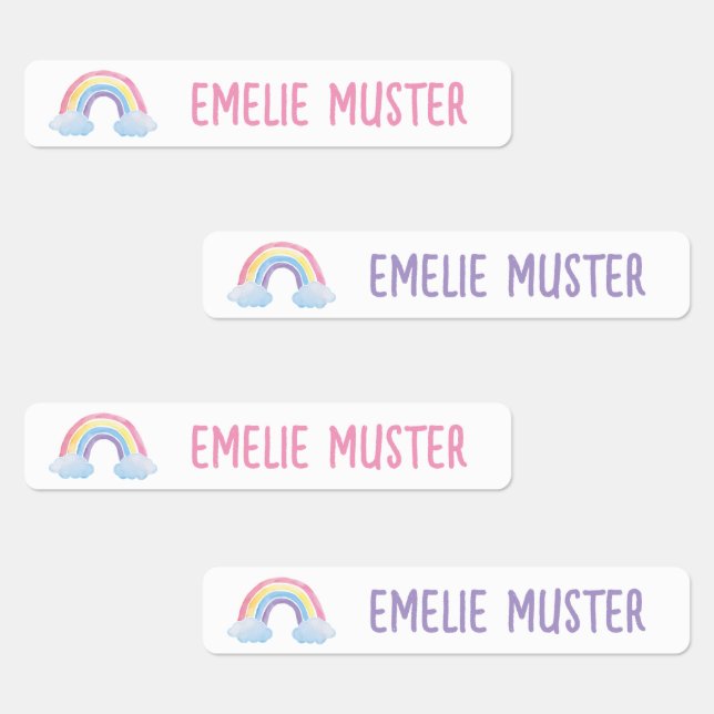 Regenbogen weiß - 96 schmale Kinder Etiketten (Gruppe)