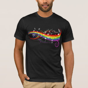 Regenbogen-weißer Musiknoten auf Schwarzem T-Shirt