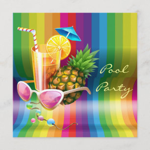 Regenbogen-Wellen-tropisches Cocktail-Pool-Party Einladung