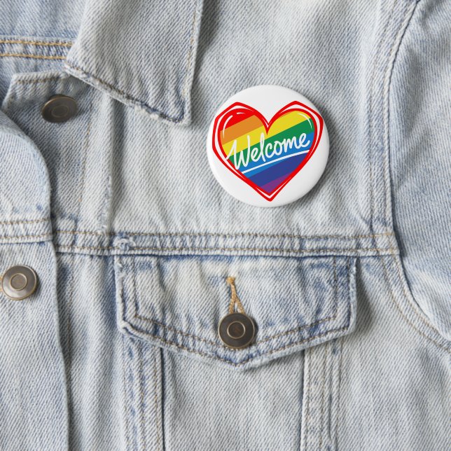 Regenbogen-Willkommensherz Button (Beispiel)
