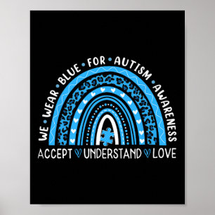 Regenbogen Wir tragen Blau Autismus-Bewusstsein Ak Poster