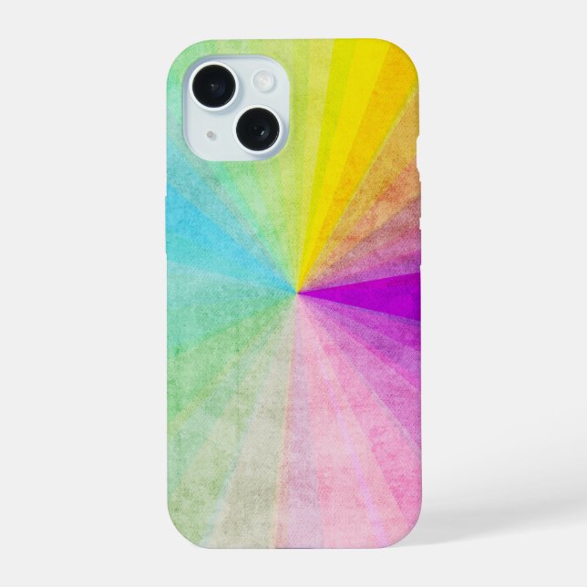 Regenbogen-Wirbel iPhone 15 Hülle (Rückseite)