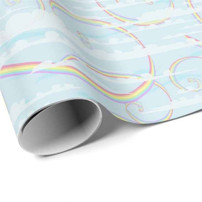 Regenbogen-Wirbel mit weißen Wolken im blauen Himm Geschenkpapier (Rolleneckpunkt)