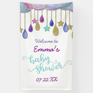 Regenbogen-Wolke Gold-Glitter-Baby-Shower-Willkomm Banner