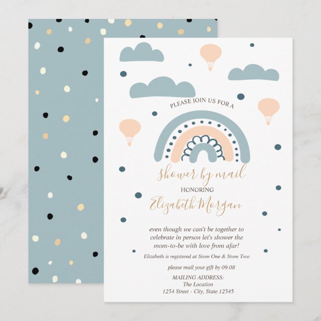 Regenbogen, Wolken, DotsBaby-Dusche per Post Einladung (Vorne/Hinten)