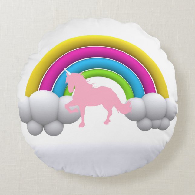 Regenbogen, Wolken, Einhorn, Gewohnheit gedruckt Rundes Kissen (Vorderseite)
