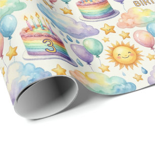 Regenbogen-Wolken-Geburtstags-Geschenkpapier Geschenkpapier