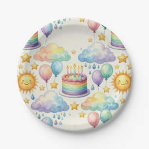 Regenbogen-Wolken-Geburtstagspapier Pappteller