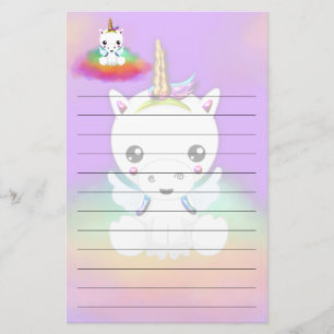 Regenbogen-WolkeUnicorn auf Lila Briefpapier