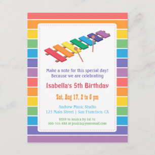 Regenbogen-Xylophon-Kinder-Musik-Themen-Geburtstag Einladung