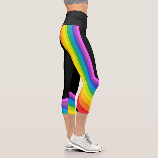 Regenbogen Yoga Pants Schwarzer Capri mit Regenbog (Rechts)
