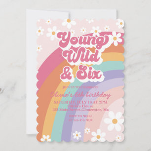 Regenbogen Young Wild und Six 6. Geburtstagseinlad Einladung