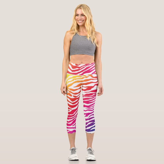 Regenbogen Zebra Capri Leggings (Vorderseite)