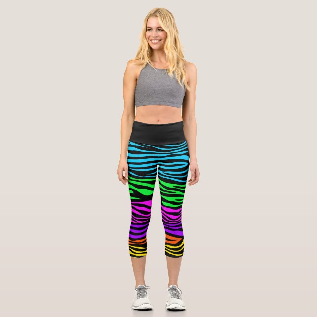 Regenbogen Zebra Capri Leggings (Vorderseite)