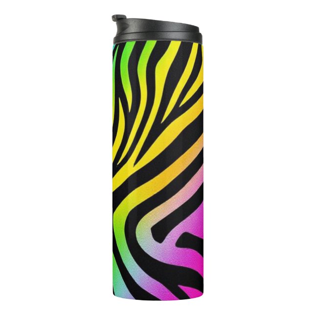 Regenbogen Zebra Print - farbenfroh und unentschul Thermosbecher (Nach rechts gedreht)