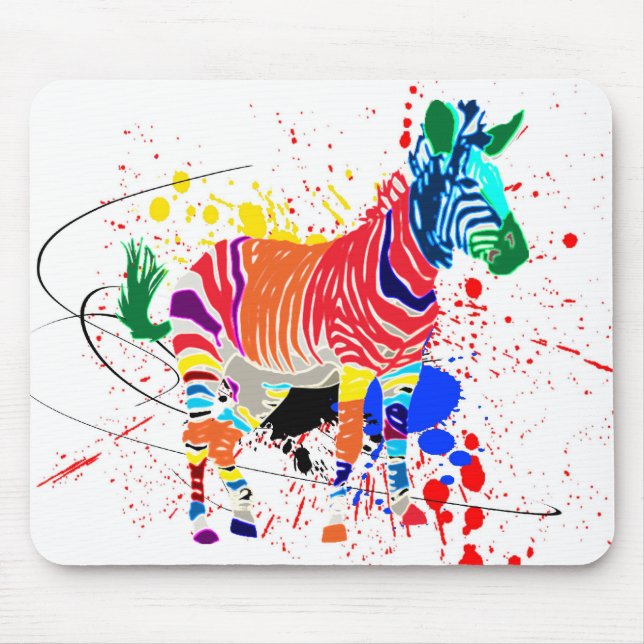 Regenbogen Zebra Tiere Monogramm-Muster-Party Mousepad (Vorne)