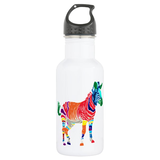 Regenbogen Zebra Tiere Monogramm-Muster-Party Trinkflasche (Vorderseite)