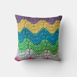 Regenbogen-Zickzack-Häkeldesign Kissen