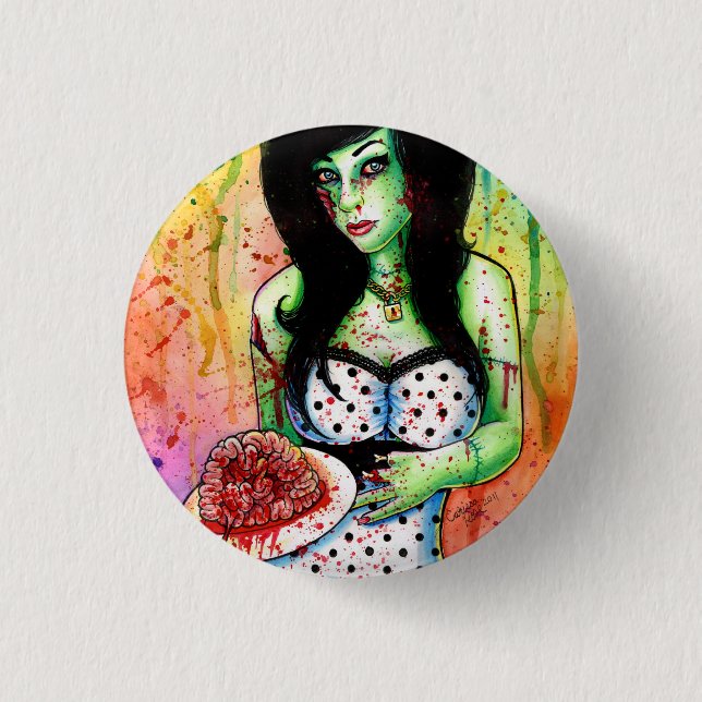 Regenbogen-Zombie-Button herauf Mädchen Button (Vorderseite)