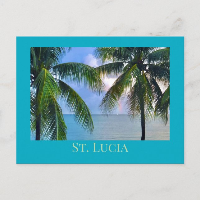 Regenbogen zwischen Palmen und Bäumen /St. Lucia Postkarte (Vorderseite)