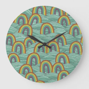 Regenbogenart: HandGezeichnet Vintage Zusammensetz Große Wanduhr