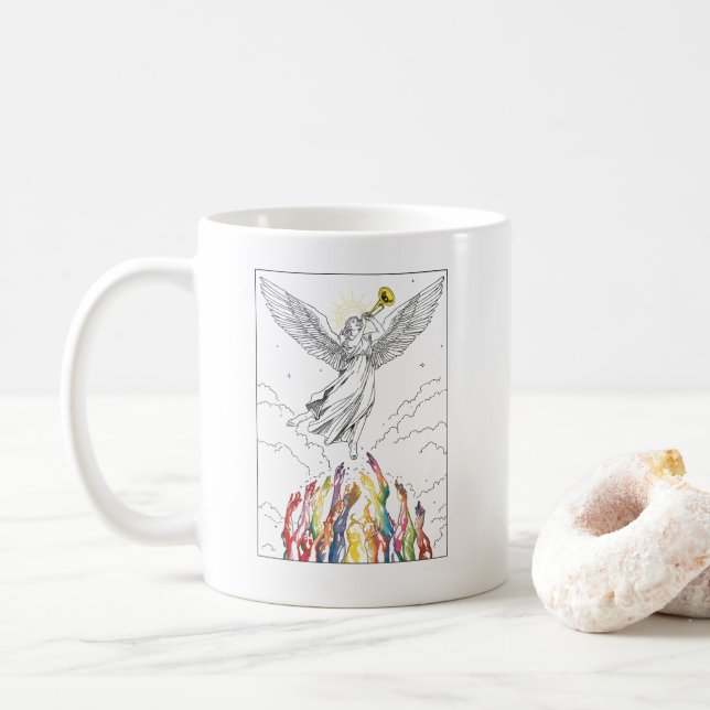 Regenbogenaufstieg – Pride-Engel der Hoffnung Kaffeetasse (Mit Donut)
