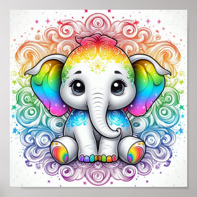 Regenbogenbaby-Elefant kleines Poster (Vorne)