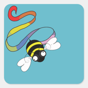 Regenbogenband-Bienen-Aufkleber Quadratischer Aufkleber