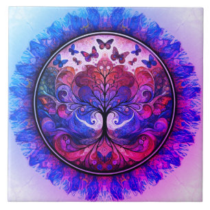 Regenbogenbaum des Lebens Antike Rustikale Fliese