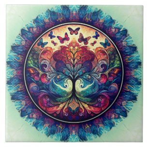 Regenbogenbaum des Lebens Antike Rustikale Fliese