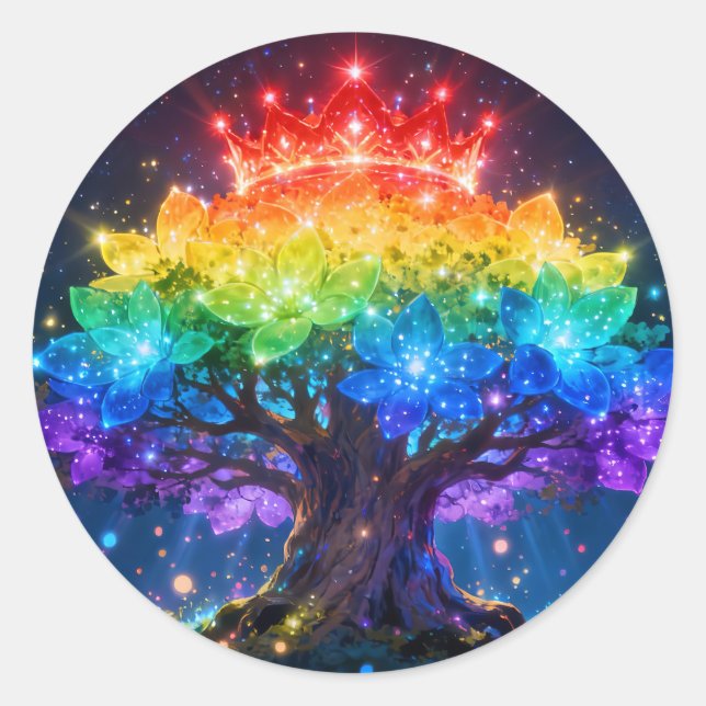 Regenbogenbaum-Licht-Rundaufkleber Runder Aufkleber (Vorderseite)