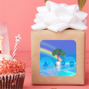 Regenbogenbaum Quadratischer Aufkleber