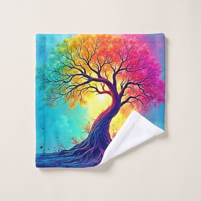 Regenbogenbaum: Wurzeln unendlicher Hoffnung Kunst Badhandtuch Set (Waschlappen)