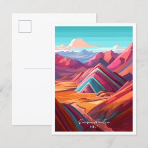 Regenbogenberg Peru Vintage Reiseillustration Postkarte