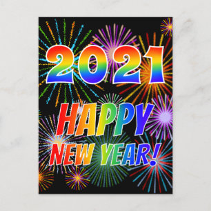 Regenbogenbriefe "2021" + "GLÜCKLICHES NEUES JAHR! Postkarte